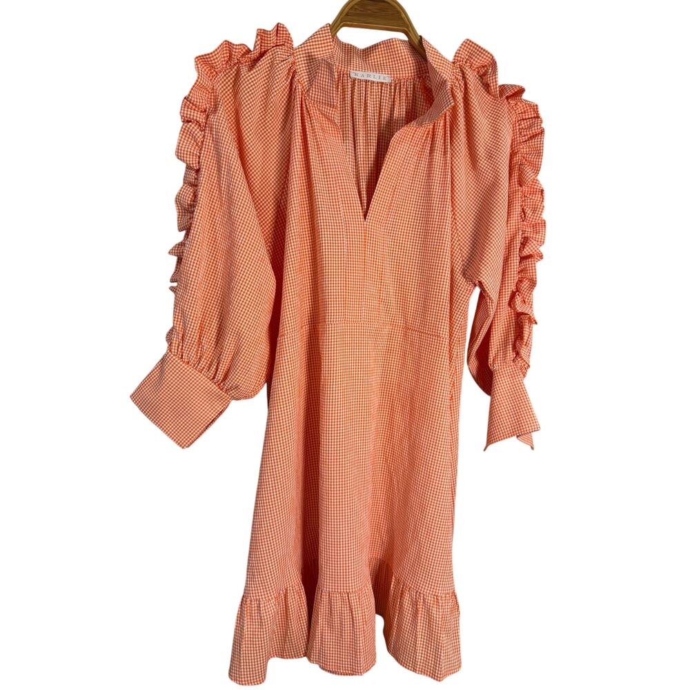 Karlie Orange White Gingham Check Dress Med